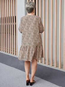 EMERY ROSE Vêtements d'hiver grande taille pour femmes Robes d'hiver Robe décontractée pour femmes col V, manches lanternes, volants à l'ourlet, imprimé tout-sur-tout