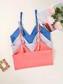 3pcs/Set Plus Size Solid Color Criss-Cross Wrap Spaghetti Strap Wireless Bras - Multicolor - View 2