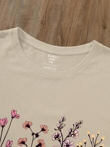 INAWLY Plus Size Floral Print Casual Crew Neck Short Sleeve T-Shirt Graphic Tees Women Tops, For Summer