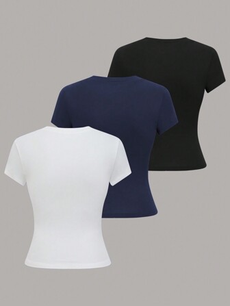 Lymera Lymera Women's Casual Solid Color Black White Short Sleeve T-Shirt Tops For Women Fall Autumn And Winter Halloween Work Office Occasion For Women Going Out Party Christmas Thanksgiving New Year Occasion