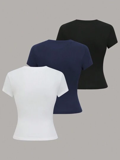 Lymera 1 pièce T-shirt manches courtes couleur unie décontracté pour femme