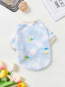 PETSIN 1pc Flannel Pet Hoodie With Penguin Print, Light Blue