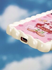 Strawberry Shortcake X SHEIN 卡通人物草莓图案编织边手机壳，礼品创意 - 紅白色 - 查看 5