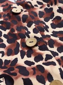 SHEIN Unity Women Buttoned Faux Pocket Leopard Print V-Neck Vest Jacket - Brown - View 7
