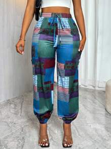 Chiquease Women Drawstring Allover Print Casual Pants Fall Cloth For Women - Multicolor - View 4