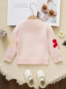 Baby Girls Cozy Knit Floral Print Pullover Sweater, Soft & Warm, Versatile For Daily Wear, Casual, Parties, Autumn/Winter - Pink - View 2