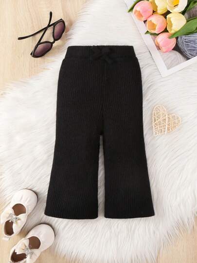 Stickade flickbyxor, bruna långa varma varma byxor för vardagsbruk, resor och utomhus