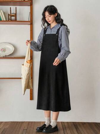 FRIFUL Women's Double Pocket Overall Dress