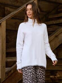 LanaWest 女士纯色高领长袖休闲套头毛衣