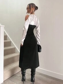 Chiquease Contrast Color Elegant Long Dress