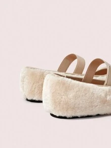 CUCCOO DOLLMOD Square-Toe Ballet Flats With Fuzzy Trim For Women New Year Holiday Valentines - Beige - View 4