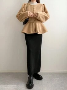 FRIFUL Women's Ruffle Hem Loose Casual Jacket,Fall Clothes Women Coats - Khaki - View 2