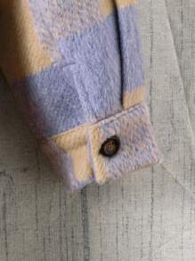 1pc Purple Plaid Brushed Shacket For Teen Girls - Purple - View 5