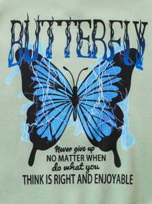 SHEIN Sudadera con capucha de estampado de mariposa azul de moda informal para niñas, a juego con mamá, otoño temprano - verde menta - Ver 6