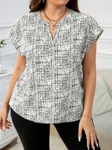 SHEIN Clasi 大码优雅时尚女士印花衬衫，适合工作服和教师，夏季 - 白色 - 查看 4