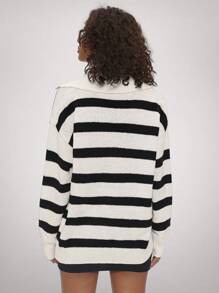 Forever 21 New Autumn/Winter V-Neck Loose Striped Casual Knit Sweater Long Sleeve Women Sweater Black And White Striped Long Sleeve Zebra Print Pullover Halloween Sweatshirt Fall Clothes Halloween Clothes Fall Sweaters  Street Wear Women  Winter Women Outfits Christmas Sweatshirt Women Costumes Homecoming Brunch Women Outfit Sweatshirt Sweater