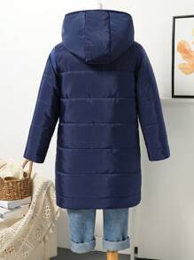 SHEIN Thick Warm Hooded Jacket For Tween Girls, Windproof & Insulated, Suitable For Winter, School & Casual Wear