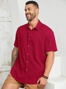 Manfinity VCAY 大码男士梭织休闲短袖衬衫 - 紅色 - 查看 1