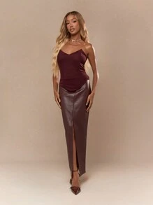 MISSGUIDED Sweetheart Neckline Mesh Boned Corset Curve Hem Bandeau Top Christmas - Burgundy - View 4