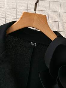 Chiquease Women's 3D Floral Patterned Blazer Jacket - Black - View 3