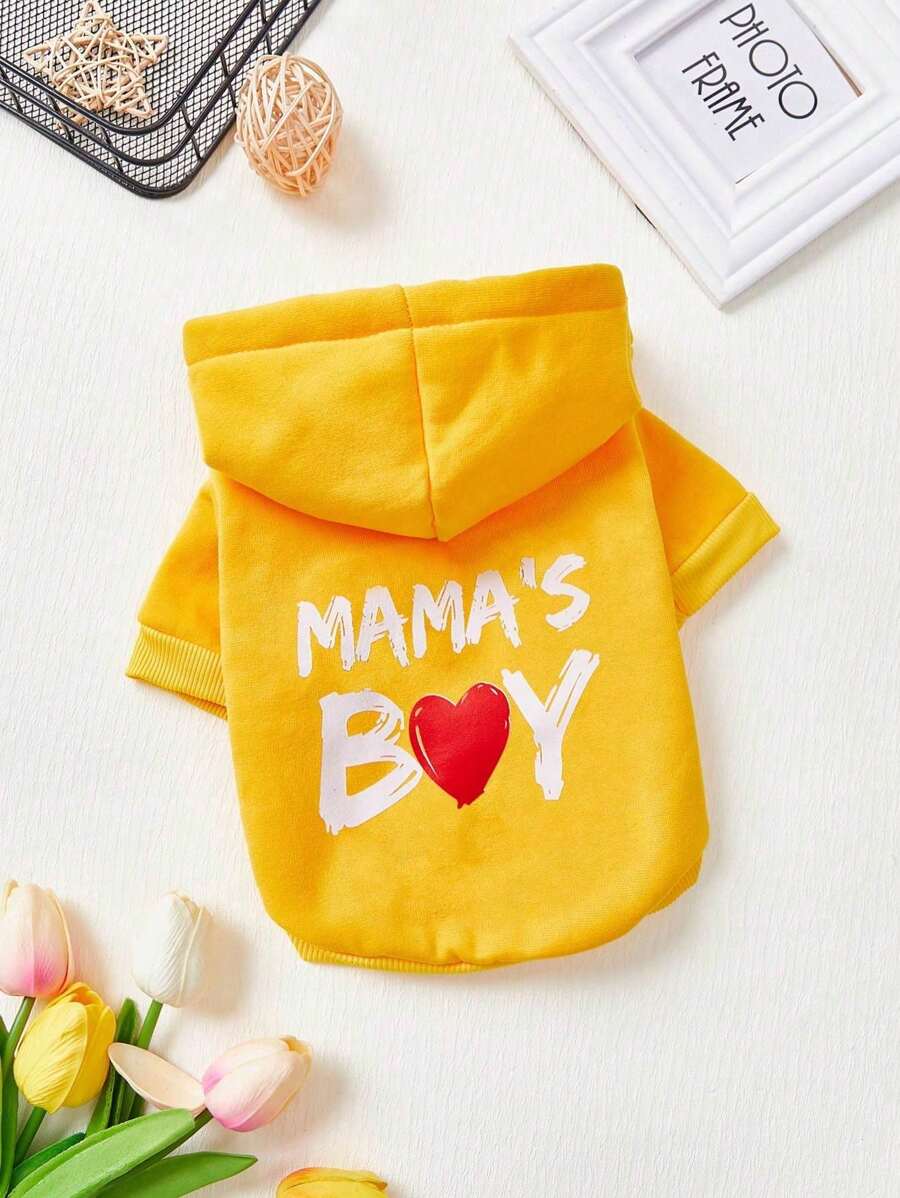 PETSIN 1 件宠物狗/猫妈妈男孩印花黄色连帽衫