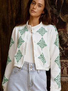 LanaWest Chaqueta de manga larga con estampado de diamantes de estilo casual para el otoño de LanaWest