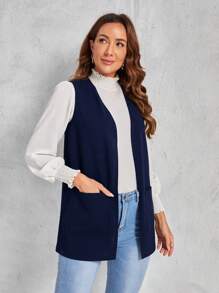 EMERY ROSE Chaqueta ligera sin mangas de unicolor casual para mujer en otoño/invierno - Azul Marino - Ver 5