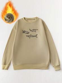 Chiquease European&American Fashion Casual Pullover Long Sleeve Shark Print Sweatshirt For Women Fall - Khaki - View 4