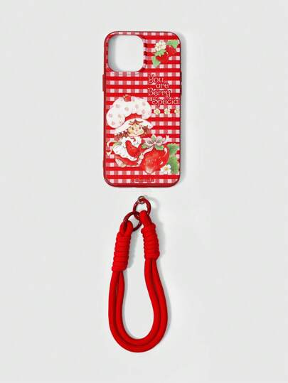 2pcs Cute Strawberry Girl Lanyard & Phone Case Set Compatible With IPhone 12/13/14 Series