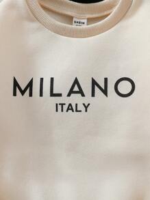 SHEIN 3pcs Young Girl Digital Letter Print Crew Neck Loose Fit Sweatshirt Set, Spring/Autumn - Multicolor - View 4