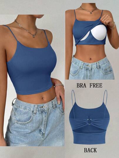 FavEase Backless Metal Buckle Padded Solid Color Camisole, Summer