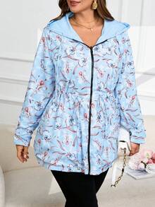 SHEIN Clasi Áo khoác dáng rộng tay dài in họa tiết hình học cỡ lớn dành cho nữ, có thể đảo ngược, thích hợp cho mùa thu đông - Màu xanh lam - Xem 12