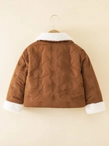 SHEIN Abrigo acolchado con estampado de lunares para niña joven, abrigo acolchado cálido para uso al aire libre, fiestas, escuela, uso diario - Marrón - Ver 2
