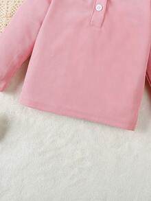 Baby Girl Knit Collar Top And Floral Print Pants 2pcs Set - Pink - View 4