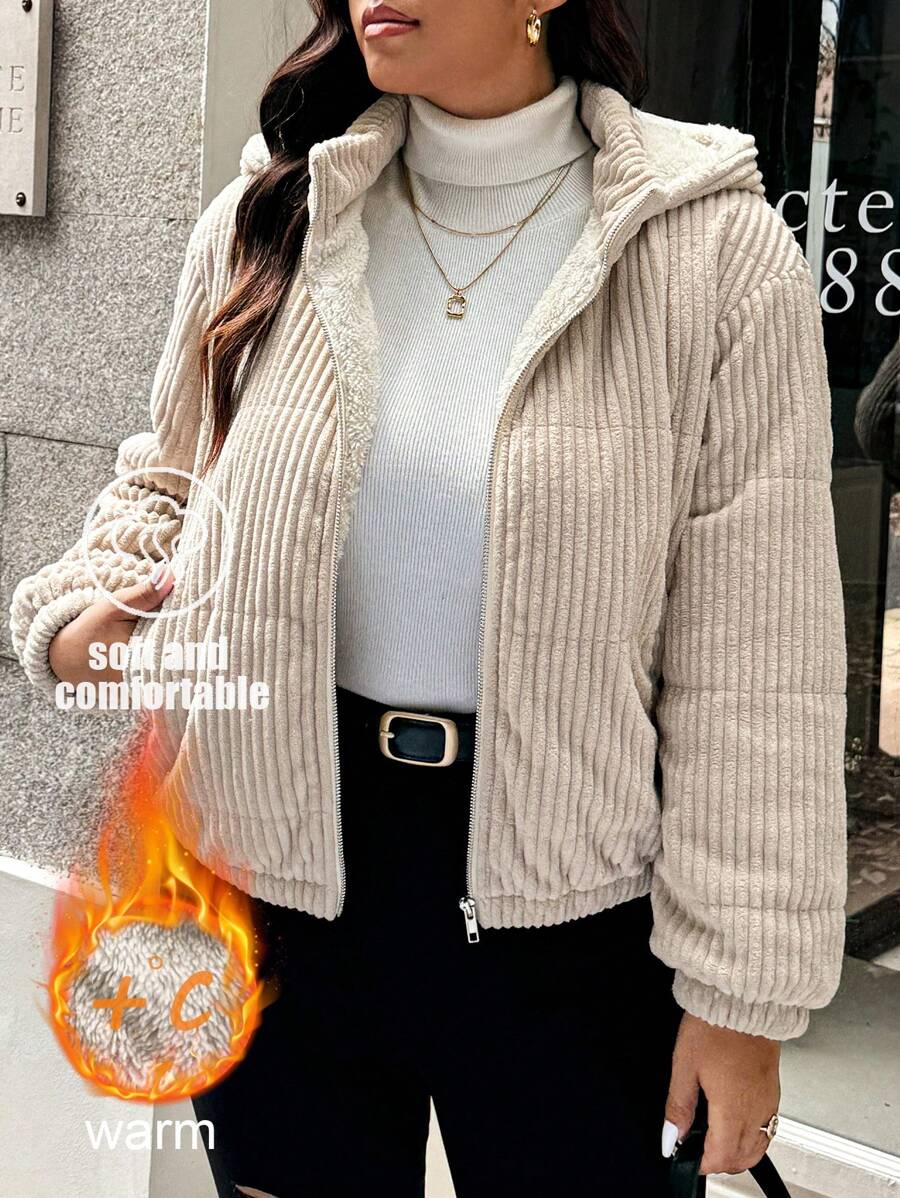 Calvaya 大码休闲纯色带衬里连帽加厚棉服秋冬季服装