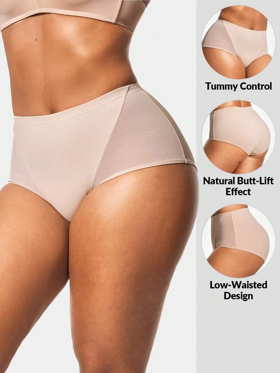 SHAPORA Plus Size Shaping Low-Waisted Shapewear Brief Bottom Body Shaper Butt Lifter-Tummy Waist Control - Khaki - View 1
