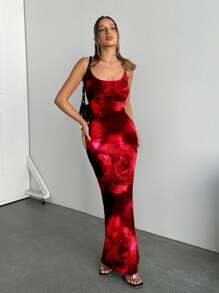 SHEIN SXY Váy không tay in họa tiết đơn giản giản dị dành cho nữ, mùa hè - trắng - Xem 1