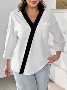 SHEIN Essnce Blusa de manga larga elegante de trabajo de moda casual de otoño nueva para mujer de talla grande, camisa blanca de manga larga con botones - Blanco - Ver 1