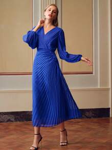 ZEYLAH VÁY XẾP NẾP TAY CỔ TRẮNG CHẤM BI THỤY SĨ - Màu xanh lam - Xem 5