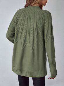 LanaWest 女士纯色圆领长袖休闲毛衣、长袖上衣 - 綠色 - 查看 2