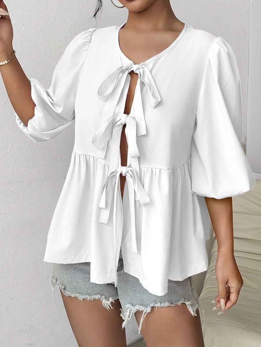 Soamat Damenhemd Gestreift - Kurzarm Business Bluse Mit Schößchen & Falten