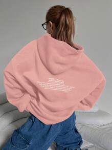 DAZY 长袖字母印花简约连帽衫，休闲日常穿着，秋季服装