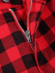 Manfinity Homme 男式大码红色棋盘格牛仔弹力紧身休闲裤 - 紅色 - 查看 7