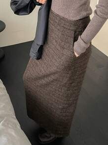 DAZY Women's Plaid Pocket A-Line Skirt - Coffee Brown - View 6