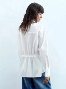 Maija Donna Camicetta Bianca con Bottoni, Applicazioni Ricamate, Chiusura con Fiocco, Maniche Lunghe Tinta Unita, Top Floreale Ampio