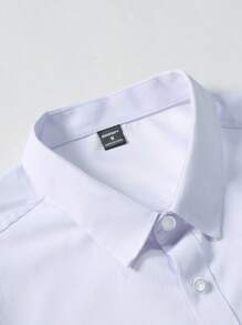 Calvornis 男士纯色前扣休闲长袖衬衫（未指定），秋季 - 白色 - 查看 3