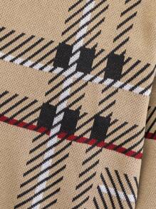 Tween Boy Khaki Plaid Jacquard Knit Sweater, Suitable For Commuting, School, Casual, College, Sports,In Fall/Winter - Khaki - View 4