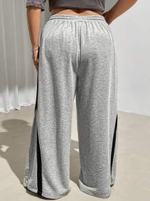 SHEIN CURVE+ 大码女式运动拼布灰色运动裤