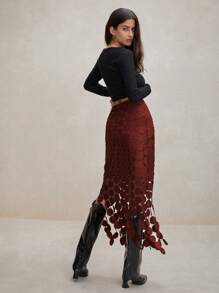 Anewsta Laser Cut Multi Circle Double Layered Skirt For New Year - Red - View 2