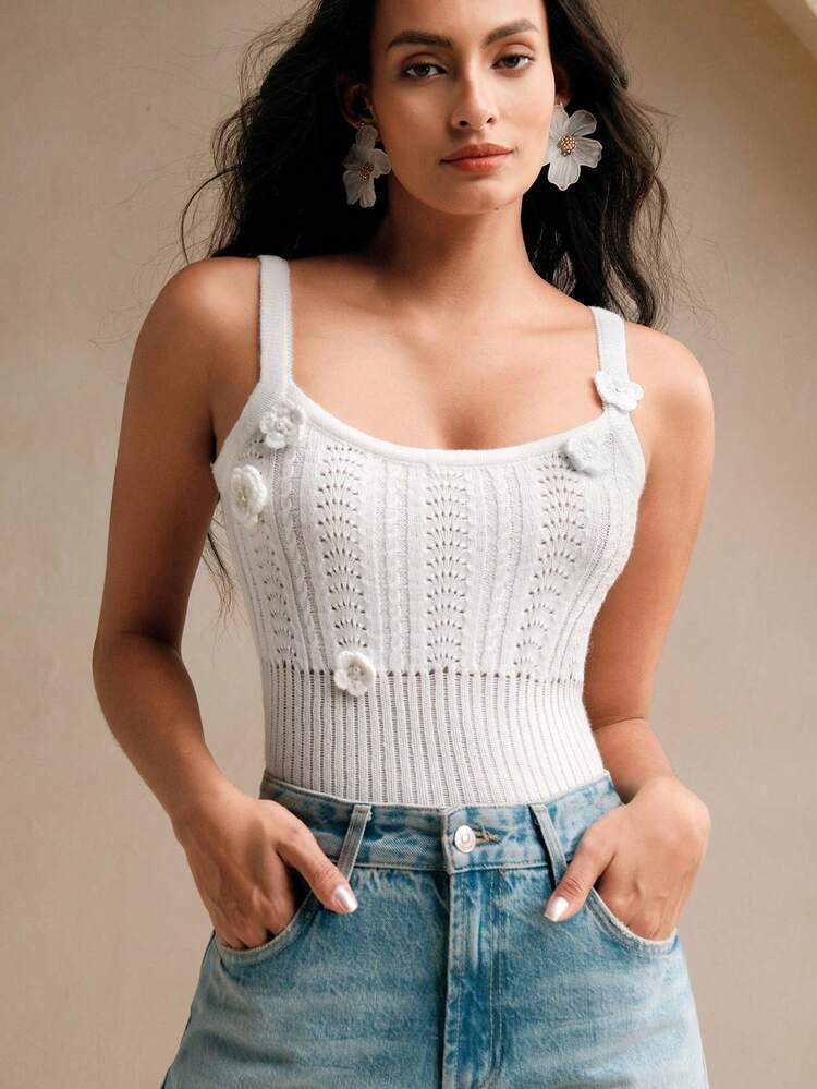 Romantic & Elegant Rose Floral Decor Slimming Women Knit Sweater